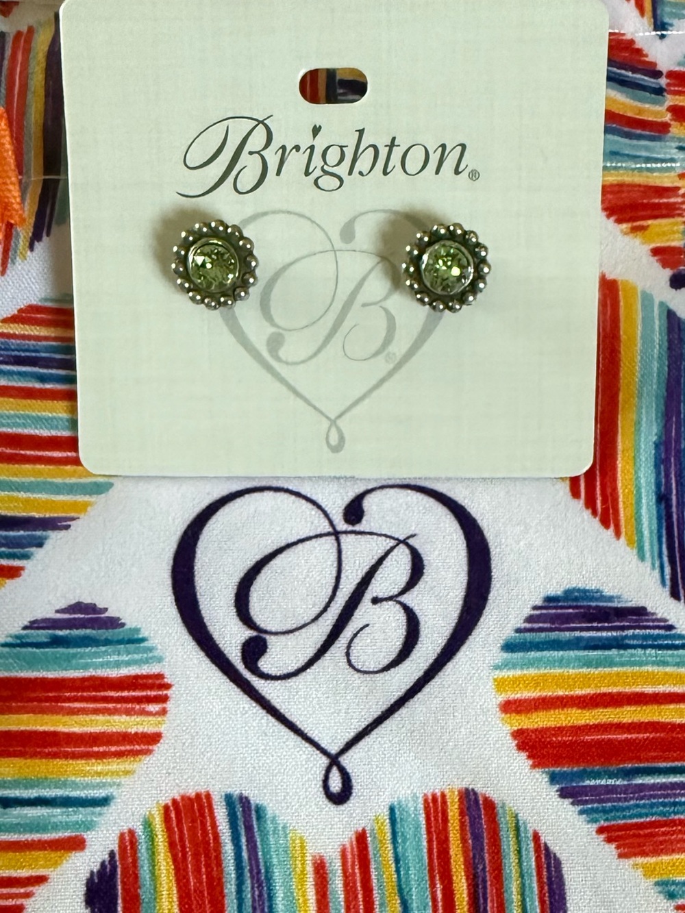 Brighton Twinkle Peridot Green Crystal Post Earrings. - Picture 2 of 3